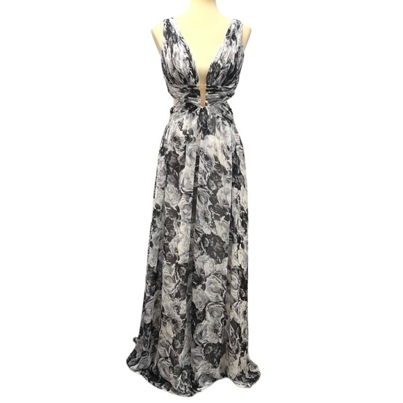Aidan Mattox NWT Floral Sleeveless Double V Waist Cutouts Maxi Dress Women 8 - Picture 1 of 14